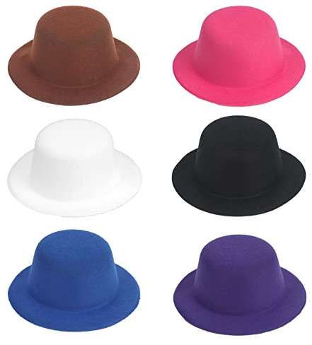 ASUNFO 6 Pcs Mini Top Hat Mini Party Hats Felt Colorful for Crafts Hair Accessories Christmas Hat 5.1