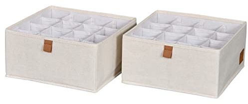 LOVE IT STORE IT Premium Schubladen Organizer 2-teilig - Schrank Organizer aus Stoff - 16 Fächer für Socken, Unterwäsche - Verstärkt - Beige - 30x30x15 cm