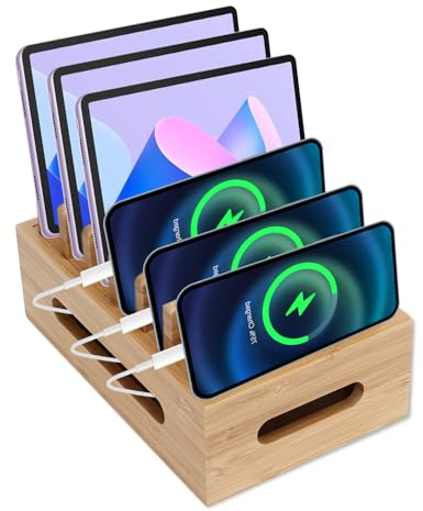Tissting Organizer per Stazione di Ricarica per Dispositivi Multipli, Docking Station per Telefono Cellulare in Legno, Scatola Portaoggetti per Organizer per Tablet Portatile, per Ufficio Domestico