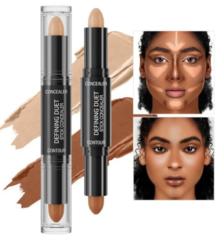 Ofanyia 2 IN 1 Contour Stick Makeup, Dual-Ended Cream Highlighter & Contour Bronzer Stick, Long Lasting Waterproof Cream Bronzer & Highlighter Stick (03# Natural+Light Coffee, ONE SIZE)