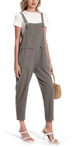 Jacansi Womens Overalls Loose Dungarees Cotton Womens Jumpsuit Baggy Playsuit Adjustable Straps Grey 3XL