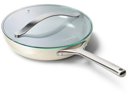 Caraway Nonstick Ceramic Frying Pan With Glass Lid (2.7 qt, 10.5) - Non Toxic, PTFE & PFOA Free - Oven Safe & Compatible with All Stovetops (Gas, Electric & Induction) - Cream