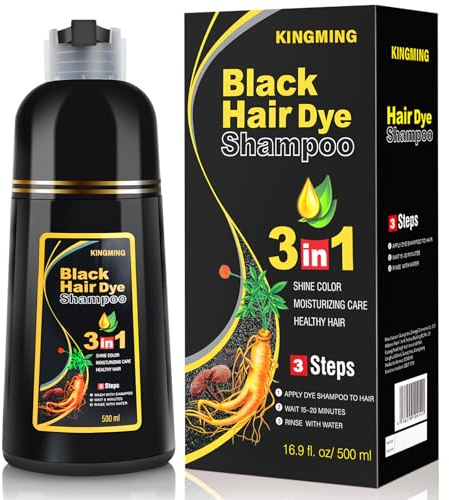 Black Hair Dye Shampoo,Tinte para el cabello negro para canas, champú contra las canas, para hombres y mujeres, champú negro 3 en 1 (negro, 500 ml)