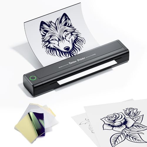 TATELF H1 Stencil Drucker Tattoo, Bluetooth Tattoo Drucker Printer Thermodrucker mit 10 Stück Papier, Schablone Tattoodrucker Kompatibel für Tattoo Künstler und Anfänger