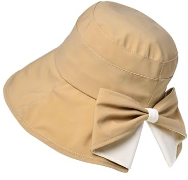 Andiker Chapeau de soleil pour femmes, large bord respirant pour femmes chapeaux seau avec beau design nœud papillon pliable protection solaire UV femmes chapeaux de soleil pour l'extérieur, kaki, M