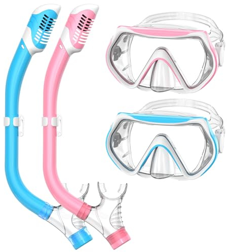 Snorkeling Gear for Kids, Kids Snorkel Set for Ages 6-14, Dry Top Snorkel, Mask Set Kid Swimming Goggles Diving Mask Combo Set Anti-Fog Panoramic View Scuba Packages