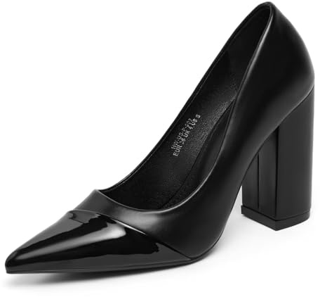 hingswink Black Heels for Women Pumps Closed Toe Chunky High Heel 4inch Pointy Toe Block Heels Business Office Shoes Comfortable Dress Shoes for Women, Black9