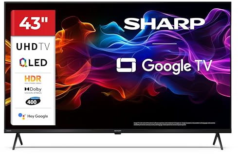 Sharp 43HP5365E - GOOGLE TV, 43 UHD,FRAMELESS,60Hz, QLED HDR10,Dolby Vision HDR,Google Assistant con microfono,Chromecast,Bluetooth, DOLBY Atmos 2x10W, HDMI 2.1 x4, USBx2, Colore nero