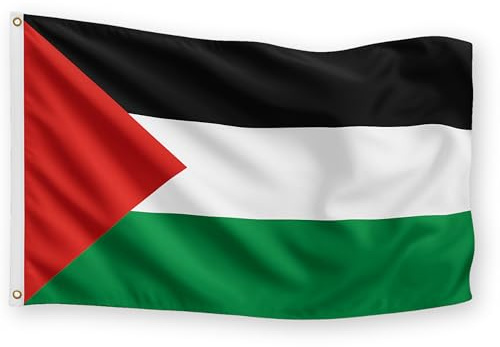 Bandiera Palestina 90x150cm Tessuto Resistente e Idrorepellente con Occhielli in Ottone e Cuciture Rinforzate contro gli Strappi Stendardo Simbolo di Pace nel Mondo per Balconi e Sfilate
