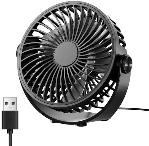TriPole Desk Fan, Portable USB Fan Ultra Quiet, 3 Speed Powerful Table Fans with 360° Adjustable Head, Small Mini Fans for Office, Bedroom, Car, Kitchen, Outdoor (Black)