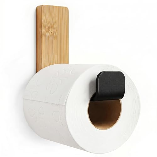 Danhol | Portarrollos Papel Higiénico Adhesivo Negro Mate y Bambu