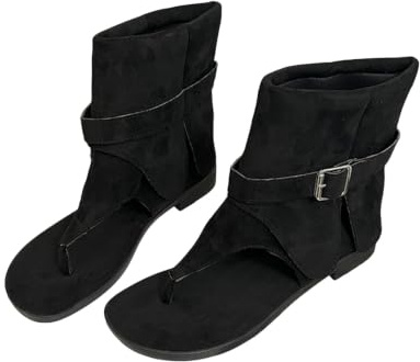 ENEN Botines de Verano Mujer Planos Cana Media Estilo Cowboy Sandalias de Mujer con Punta Abierta Comodas y Elegantes Ante Botas Mujer Cowboy para Primavera Verano 35-40 EU