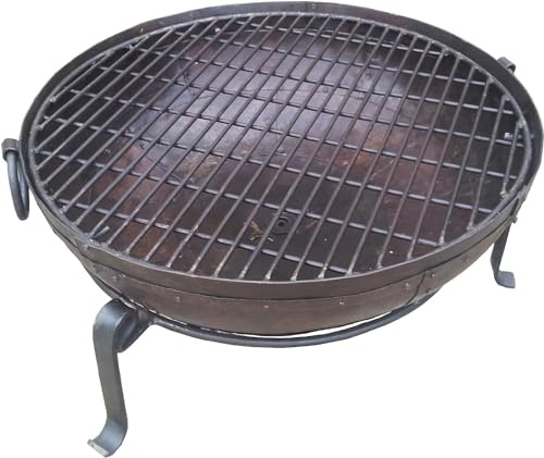 60cm Fire Bowl With Stand and Grill – Genuine Handmade Steel Fire Pit – Authentic Indian Kadai BBQ