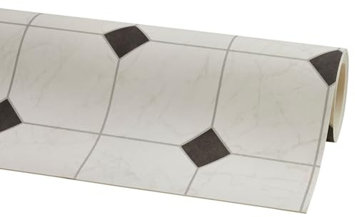 Misento PVC Bodenbelag Strong - Vinylboden in Fliesenoptik, 3,8 mm stark, trittschalldämmend, wasserfest & robust, für Bad, Küche, Flur & Keller, Fliese Schwarz-Weiß, 400 x 600 cm