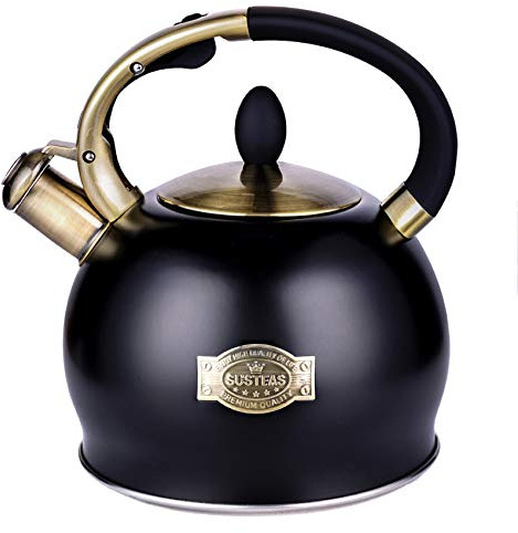 SUSTEAS Stove Top Whistling Tea Kettle-Surgical Stainless Steel Teakettle Teapot with Cool Touch Ergonomic Handle, With 1 Silicone Pinch Mitt Included,3L (Black)