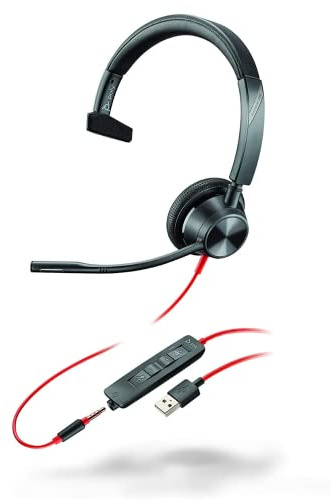 Plantronics – Blackwire 3315 USB-C (Poly) – kabelgebundenes Ein-Ohr Headset (Mono) mit Mikrofonarm – Verbindung mit PC/Mac über USB-C oder Smartphone/Tablet über 3,5-mm-Anschluss, Teams (zertifiziert)
