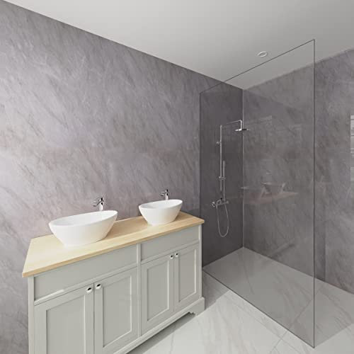 NRG 1m Wide x 2.4m Long x 10mm Large Bathroom Wall Cladding Ceiling PVC Shower Wet Wall Panel Grey Marble Gloss 3PCS