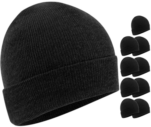 Trail maker Lot de 10 chapeaux d'hiver en vrac | Bonnets d'hiver en gros pour hommes, femmes, adolescents, Lot noir uni, taille unique
