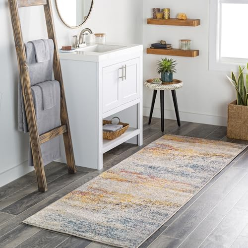Livabliss Sarasota Moderno Astratto – Soggiorno, Sala da Pranzo, Camera da Letto Adulti e Ragazzi, Cucina – Design Marmo Screziato Multicolore, Morbido Pelo Corto 80x220 cm – Blu, Senape