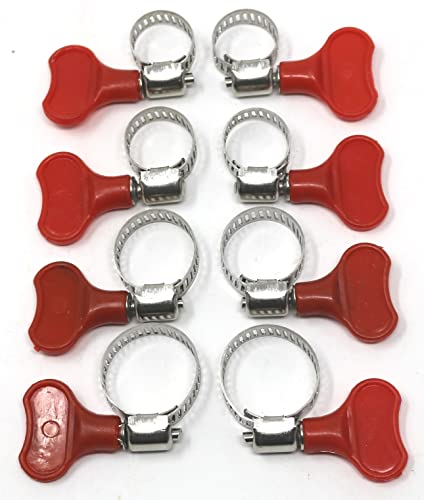 fiXte 8 Piece Hose Clip Set Easy Turn Butterfly Jubilee Clips Worm Gear Stainless Steel Pipe Clamps 15mm - 25mm