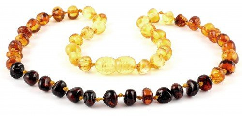 Baby J's - Ombre Amber Necklace - 100% Baltic Amber & Semi-Precious Stones - Knotted to Prevent Scattering - With Gift Pouch and Certificate of Authenticity - 32cm