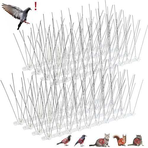 ZZRSYJ Taubenabwehr Vogelabwehr, 25 cm x 8Stk Edelstahl Vogelabwehr Spikes, Taubenspikes, Taubenabwehr Spikes aus Edelstahl, Vogelschutz Spikes, für Balkon Dach Garten. Abdeckung 2 Meter