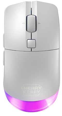 CHERRY XTRFY M50 Wireless, Souris de Gaming Sans Fil, 2.4 GHz RF, Bluetooth & Connexion Filaire, Design Ergonomique, Éclairage RVB, Rechargeable, Blanc