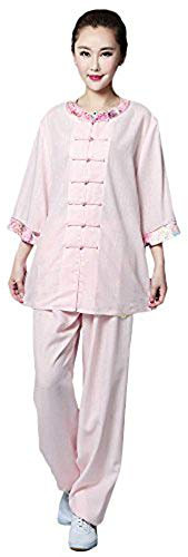 FGDIUCVN Kampfsportbekleidung Damen Taichi Uniform Kampfkunst Set Atmungsaktive Morgenübungskleidung,Rosa,XS