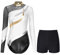 TiaoBug Damen Klassischer Gymnastikanzug Langarm Turnanzug Gestreift Mesh Spleiß Metallic Tanz-Body Ballett Trikot Eiskunstlauf Leotard mit Kurze Hose Leggings Weiß M