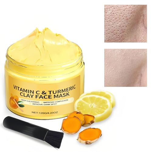 Mascarilla de Arcilla y Cúrcuma, Mascarilla Facial de Arcilla con Cúrcuma y Vitamina C, Máscara de Arcilla Purificante, Mascarilla Facial de Arcilla, Mascarilla Limpiadora, Limpiar Hidratar la Piel