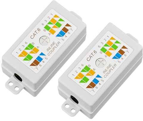 FGB RJ45 Cat6 Junction Box, Inline Punchdown Krone Coupler Joiner for Cat6/Cat5E/Cat5 Ethernet Network Cables, 2-Pack
