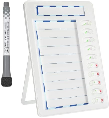 Erasable Chore Chart, Erasable Schedule Board, Checklist Planning Board, Standable Whiteboard Checklist Board with 10 Sliders and Writing Tool, Daily Routine Schedule Board for Family and Kids