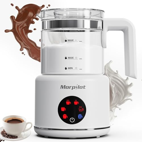Milk Frother Electric 6 in 1 - Morpilot Automatic Milk Frothers 500ML Large Capacity Milk Steamer Visual Glass Hot Chocolate Maker Milk Warmer and Foamer for Latte Coffee (White)