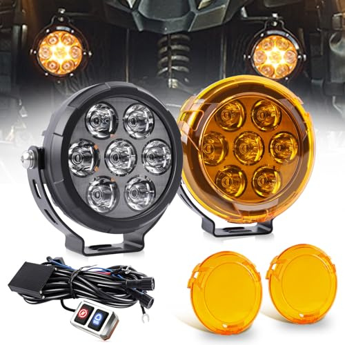 CO LIGHT Feux Additionnels Moto LED, 140W/2PCS Phares Antibrouillard Moto Stroboscope Phare Kit Capot Ambré Amovible Supports et Câblage Universel pour ADV Moto R 1250GS