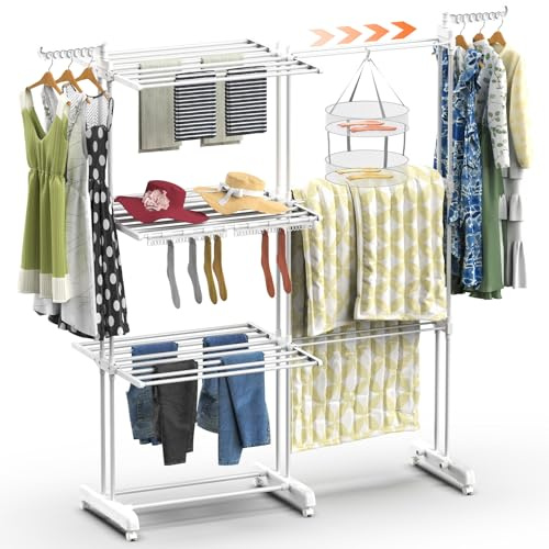 Huracan Stendibiancheria a torre a 3 livelli con supporto per calze, stendibiancheria pieghevole, per interni ed esterni, torre della biancheria, telescopio, Clothes Drying Rack