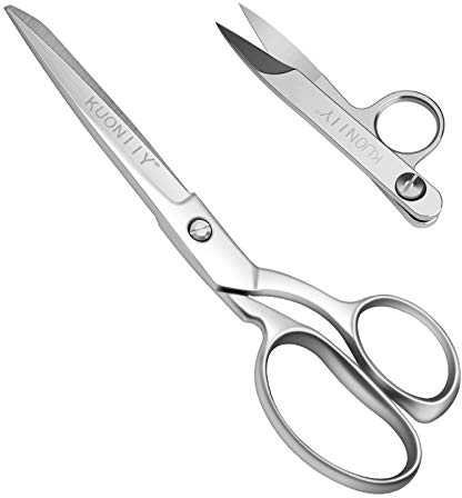 KUONIIY Schneiderschere, Extra Scharfe Stoffschere aus Edelstahl, 20 cm Textilschere für Präzisen Schnitt mit Bequemem Griff, Mitgelieferte Edelstahl Fadenschere (Silber)