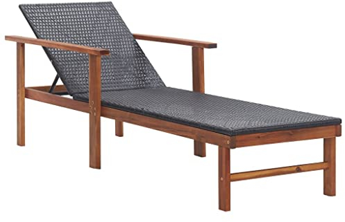 vidaXL Akazienholz Massiv Sonnenliege Verstellbare Rückenlehne Relaxliege Gartenliege Liege Gartenmöbel Liegestuhl Holzliege Poly Rattan Schwarz