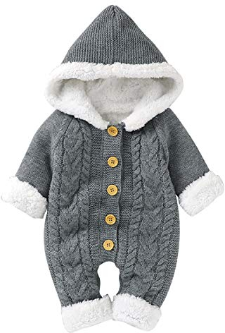 Haokaini Neugeborene Baby Kapuze Strick Strampler Fleece Pullover Wärmer Schneeanzug Overall Overalls Strampler Baby Winter Oberbekleidung für Jungen Mädchen