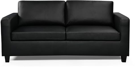WeDoSofas Matthew 3 Seater Faux Leather Sofa (Black) – Compact Black Faux Leather Couch for Family Living Rooms, Home Offices & Flats – Wipe-Clean Modern Seating