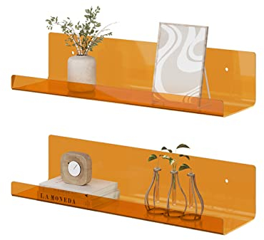 RRG Schweberegale aus Acryl, 38,1 cm, 2 Stück, schwebendes Bücherregal, Wandmontage, Ausstellungsregal für Bücher, Kinderzimmer, Schlafzimmer, Badezimmer, Wohnzimmer (Orange)