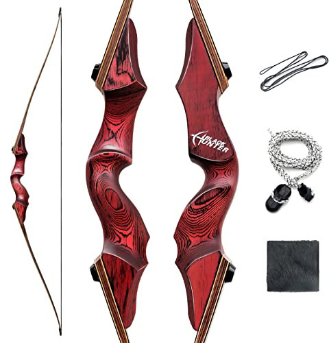 Black Hunter 60 Zoll Traditioneller Langbogen Set Erwachsene 20-60lbs Bogenschießen Takedown Langbogen Für Die Rechte Hand Jagdbogen (20LBS)