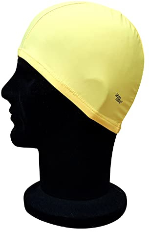 Blått rev elastisk spandex stretchig anti-slitage enkel passform enkel icke-vattentät deluxe dra på badmössa badmössa en storlek passar alla åldrar 3+ år (gul)