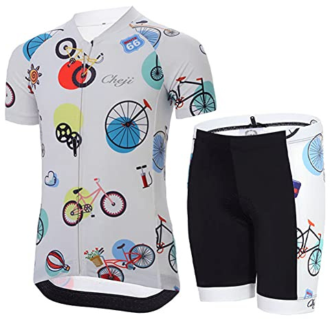 Amur Leopard Completo da Ciclismo Bambini Maglietta a Maniche Corte + Pantaloncino Shorts ad Asciugatura Rapida per Ragazzi e Ragazze, Bicicletta, L/8-9 Anni