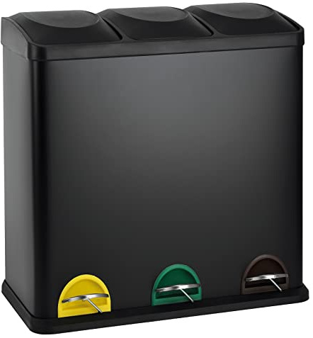 SVITA TC3X20 Treteimer 60 Liter 3x20L dreifach XXL Abfalleimer 3er-Mülleimer Mülltrennung Küchen-Eimer (Schwarz)