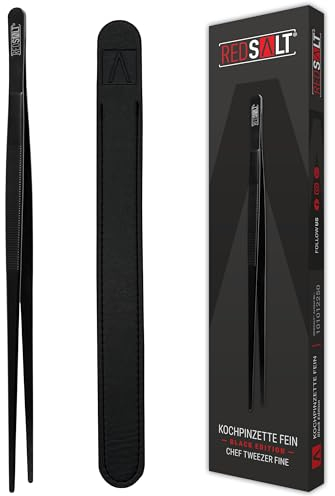 REDSALT® Black Edition Kochpinzette Fein schwarz 30cm | INOX 18/10 Edelstahl rostfrei spülmaschinenfest PVD-Beschichtung | Profi Koch Pinzette Küche Grill Gourmet Zange Küchenpinzette Grillpinzette