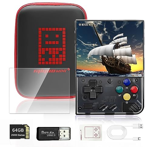 Console Portable pour Miyoo Mini Plus, 64GB 20000+ Jeux Classiques Console De Jeux Portable, Écran IPS HD 3,5 Pouces Emulateur Console avec Sac, Console Portable Retrogaming Support Wi-FI