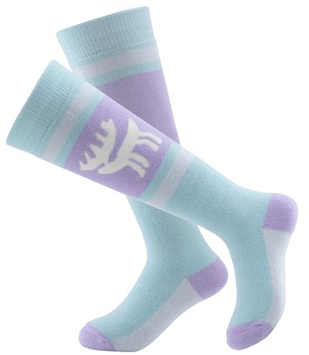 Qunature pojkar skidstrumpor barn termostrumpor 1 par vinter varma snöstrumpor utomhus merino sportstrumpor mjuka knästrumpor för skidåkning snowboard skridskoåkning storlek 25–36, Rosa grön, 33-36 EU