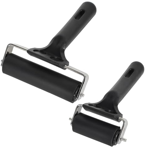 2 Stück Gummiwalze Gummi Brayer Roller für Druckgrafik Handwerk Linoldruck und Blockdruck, Linolfarbwalze Mit Griff Andrückroller Für Linoldruck, Stempeln, Drucken, Tapeten (6cm,10cm)