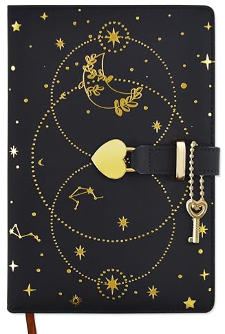 Mlife A5 Notizbuch Herz Vorhängeschloss Journal mit Schlüssel-Tagebuch mit 192 Seiten,100g / m² dickes Papier,Geheimes Notizbuch,Persönliches Tagebuch Für Jungen und Mädchen(Schwarz)