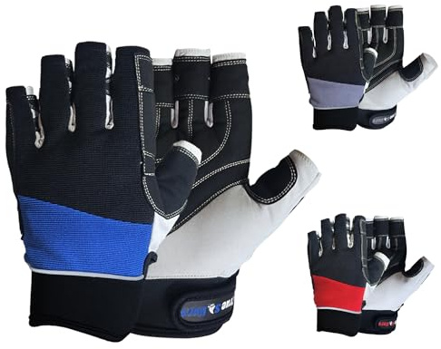 MRX Sailing Gloves for Men & Women - Fishing, Kayak, Rowing, Water Ski, Canoe Paddle Gear - Short Finger Paddling Gloves (Black/Blue, X-Small)